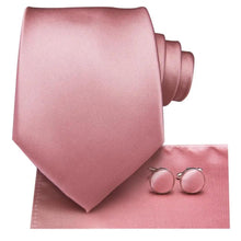 Load image into Gallery viewer, Elegant Pink Silk  Necktie Pocket Square Cufflinks Set Elegant Men's Fashion Wedding Ties For Men And Daily Wear Ties

