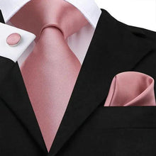 Load image into Gallery viewer, Elegant Pink Silk  Necktie Pocket Square Cufflinks Set Elegant Men's Fashion Wedding Ties For Men And Daily Wear Ties
