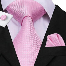 Load image into Gallery viewer, Elegant Pink Silk  Necktie Pocket Square Cufflinks Set Elegant Men's Fashion Wedding Ties For Men And Daily Wear Ties
