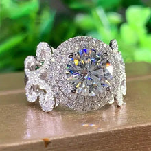 Load image into Gallery viewer, Elegant Promise Ring Trendy Halo Design Silver Plated Paved Shining Rhinestone Engagement/ Wedding Ring
