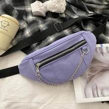 Load image into Gallery viewer, Elegant Purple Ladies Chain Waist Bag Canvas Fanny Pack Luxury Outdoor Chest Bag Phone Purse For Everyday Use
