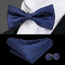 Load image into Gallery viewer, Elegant Silk Butterfly Business Bow Tie Pocket Square Cufflinks Set For Men Formal Wedding Bowtie Set For Office
