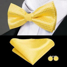 Load image into Gallery viewer, Elegant Silk Butterfly Business Bow Tie Pocket Square Cufflinks Set For Men Formal Wedding Bowtie Set For Office
