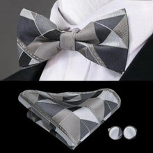 Load image into Gallery viewer, Elegant Silk Butterfly Business Bow Tie Pocket Square Cufflinks Set For Men Formal Wedding Bowtie Set For Office
