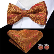 Load image into Gallery viewer, Elegant Silk Butterfly Business Bow Tie Pocket Square Cufflinks Set For Men Formal Wedding Bowtie Set For Office
