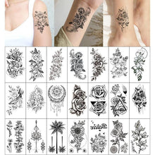 Load image into Gallery viewer, Elegant Sketches Black Flowers Body Tattoo Waterproof Temporary 3D Flowers Luxury Design For Womens
