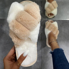 Load image into Gallery viewer, Elegant Warm Fluffy Slippers Women Faux Fur Indoor Floor Slides Flat Soft Furry Shoes Non Slip House Soft Plush Cozy House Shoes Furry Open Toe Indoor Outdoor Slip On Warm Winter Shoes
