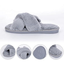 Load image into Gallery viewer, Elegant Warm Fluffy Slippers Women Faux Fur Indoor Floor Slides Flat Soft Furry Shoes Non Slip House Soft Plush Cozy House Shoes Furry Open Toe Indoor Outdoor Slip On Warm Winter Shoes
