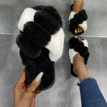 Load image into Gallery viewer, Elegant Warm Fluffy Slippers Women Faux Fur Indoor Floor Slides Flat Soft Furry Shoes Non Slip House Soft Plush Cozy House Shoes Furry Open Toe Indoor Outdoor Slip On Warm Winter Shoes
