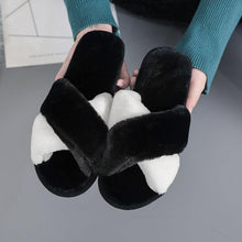 Load image into Gallery viewer, Elegant Warm Fluffy Slippers Women Faux Fur Indoor Floor Slides Flat Soft Furry Shoes Non Slip House Soft Plush Cozy House Shoes Furry Open Toe Indoor Outdoor Slip On Warm Winter Shoes
