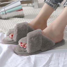 Load image into Gallery viewer, Elegant Warm Fluffy Slippers Women Faux Fur Indoor Floor Slides Flat Soft Furry Shoes Non Slip House Soft Plush Cozy House Shoes Furry Open Toe Indoor Outdoor Slip On Warm Winter Shoes
