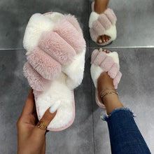 Load image into Gallery viewer, Elegant Warm Fluffy Slippers Women Faux Fur Indoor Floor Slides Flat Soft Furry Shoes Non Slip House Soft Plush Cozy House Shoes Furry Open Toe Indoor Outdoor Slip On Warm Winter Shoes
