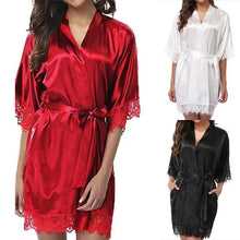 Load image into Gallery viewer, Elegant White Design Silk Short Women Bathrobe Classic Soft And Comfortable Women's Style Sleepwear Indoor Bathrobe
