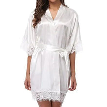 Load image into Gallery viewer, Elegant White Design Silk Short Women Bathrobe Classic Soft And Comfortable Women's Style Sleepwear Indoor Bathrobe
