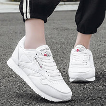Load image into Gallery viewer, Elegant White Leather Mans Womens Sneakers Summer Lace-Up Trainers Gym Tennis Running Breathable High Quality Sport Women Mesh Wokrout Casual Slip On Flats Sneakers
