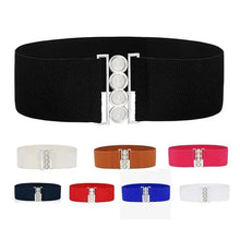 Load image into Gallery viewer, Elegant Wide Fabric Strap  Silver Metal Buckle Belts For Women Trendy Women's Fashion Stretchable Classic Color Belts
