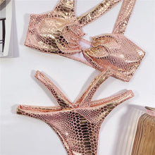 Load image into Gallery viewer, Elegant Women Bandage Swimwear Women Snake Bikini Swimsuit Female Gold Bikini Set Bathing Suit Swim Wear Women Shiny Bikini String Two Pieces Swimsuit Female Swimwear
