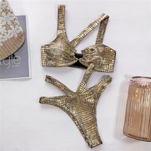 Load image into Gallery viewer, Elegant Women Bandage Swimwear Women Snake Bikini Swimsuit Female Gold Bikini Set Bathing Suit Swim Wear Women Shiny Bikini String Two Pieces Swimsuit Female Swimwear
