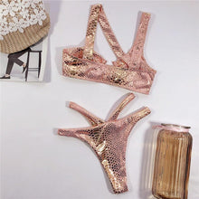 Load image into Gallery viewer, Elegant Women Bandage Swimwear Women Snake Bikini Swimsuit Female Gold Bikini Set Bathing Suit Swim Wear Women Shiny Bikini String Two Pieces Swimsuit Female Swimwear
