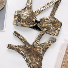 Load image into Gallery viewer, Elegant Women Bandage Swimwear Women Snake Bikini Swimsuit Female Gold Bikini Set Bathing Suit Swim Wear Women Shiny Bikini String Two Pieces Swimsuit Female Swimwear
