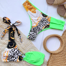 Load image into Gallery viewer, Elegant Women's One Shoulder Swimsuit Two Piece Swim Dress With Bikini Bottom Swim Bikini Bathing Suits New Print Stitching Bikini Swimming Fashion Swimwear For Spring Beach Surf
