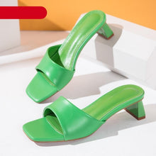 Load image into Gallery viewer, Elegant Women Slippers Summer Outdoor Beach Flip Flop Open Toe Flat Casual Low Heel Sandal Square Open Toe Heeled Sandals Beach Charming  Sandals
