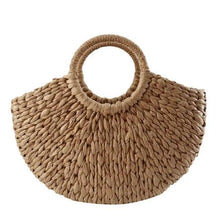 Load image into Gallery viewer, Elehant Women's Woven Wicker Straw Half Round Bag Trendy Large Capacity Female Casual Travel Bag
