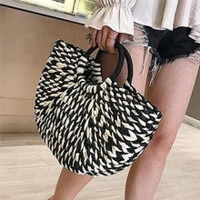 Load image into Gallery viewer, Elehant Women's Woven Wicker Straw Half Round Bag Trendy Large Capacity Female Casual Travel Bag
