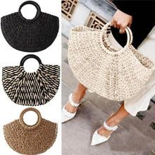 Load image into Gallery viewer, Elehant Women's Woven Wicker Straw Half Round Bag Trendy Large Capacity Female Casual Travel Bag
