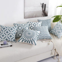 Load image into Gallery viewer, Embroidered Geometric Pillow Cover 100% Cotton Woolen Cushion Cover Modern Nordic Style Pink Blue Pillow Cover For Home Decor Embroidery Cushion Cover Decorative Throw Pillow Cover Geometric Invisible Pillow Cover for Living Room 45X45CM

