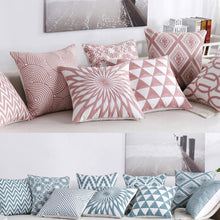Load image into Gallery viewer, Embroidered Geometric Pillow Cover 100% Cotton Woolen Cushion Cover Modern Nordic Style Pink Blue Pillow Cover For Home Decor Embroidery Cushion Cover Decorative Throw Pillow Cover Geometric Invisible Pillow Cover for Living Room 45X45CM

