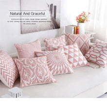 Load image into Gallery viewer, Embroidered Geometric Pillow Cover 100% Cotton Woolen Cushion Cover Modern Nordic Style Pink Blue Pillow Cover For Home Decor Embroidery Cushion Cover Decorative Throw Pillow Cover Geometric Invisible Pillow Cover for Living Room 45X45CM
