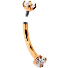 Load image into Gallery viewer, 16G 5/16 Clear Gem Rose Gold PVD Bling Bling Curved Eyebrow Ring
