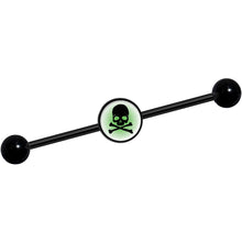Load image into Gallery viewer, 14G Green Black Skull Black Industrial Barbell 37mm

