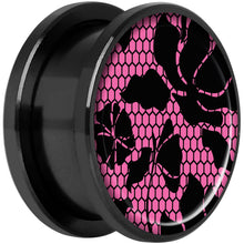 Load image into Gallery viewer, Pink Floral Lace Black Anodized Screw Fit Plug Set 18mm

