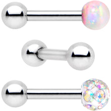 Load image into Gallery viewer, 16G 1/4 White Faux Opal Ball Cartilage Tragus Earring 3 Pack Set
