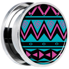 Load image into Gallery viewer, Pink Teal Tribal Print Steel Screw Fit Plug Set 18mm
