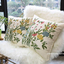 Load image into Gallery viewer, European Floral Cushion Cover Cotton Pillowcases Yellow Botanical Flowers and Green Leaves Floral Garden Pattern Printed Cushion Home Decor Rectangle Pillow Cover
