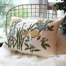 Load image into Gallery viewer, European Floral Cushion Cover Cotton Pillowcases Yellow Botanical Flowers and Green Leaves Floral Garden Pattern Printed Cushion Home Decor Rectangle Pillow Cover
