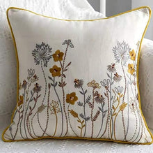 Load image into Gallery viewer, European Floral Cushion Cover Cotton Pillowcases Yellow Botanical Flowers and Green Leaves Floral Garden Pattern Printed Cushion Home Decor Rectangle Pillow Cover
