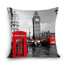 Load image into Gallery viewer, European Style Throw Pillow Covers Red London Street Bus Telephone Booth Big Ben Square Cushion Covers For Home Bed Sofa Throw Pillow Covers Red Bus and Telephone Booth Design Cushion Case Cotton Linen Home Sofa Decor 45X45CM
