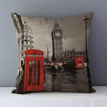 Load image into Gallery viewer, European Style Throw Pillow Covers Red London Street Bus Telephone Booth Big Ben Square Cushion Covers For Home Bed Sofa Throw Pillow Covers Red Bus and Telephone Booth Design Cushion Case Cotton Linen Home Sofa Decor 45X45CM
