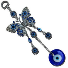 Load image into Gallery viewer, Evil Eye Wind Chimes Home Wall Hanging Decor Blue Evil Eye Wall Hanging Ornament With Round Eye Design Metal Home Decor Protection And Good Luck Charm Gift Blessing Protection Gift Dream Catcher Blue Rhinestone Wind Chimes
