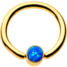 Load image into Gallery viewer, 16G 5/16 Aqua Faux Opal 3mm Disc Gold IP BCR Captive Ring
