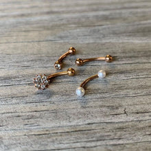 Load image into Gallery viewer, 16G 5/16 Clear Gem Rose Gold Tone Curved Eyebrow Ring Set of 4

