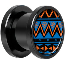 Load image into Gallery viewer, Blue Orange Tribal Print Black Anodized Screw Fit Plug Set 00G

