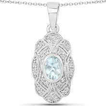 Load image into Gallery viewer, 0.48 Carat Genuine Aquamarine and White Topaz .925 Sterling Silver Pendant
