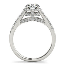 Load image into Gallery viewer, 14k White Gold Round Cut Pave Set Shank Diamond Engagement Ring (1 3/8 cttw)
