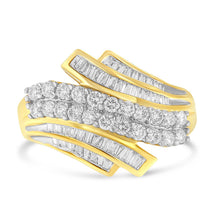 Load image into Gallery viewer, 10K Yellow Gold 1.0 Cttw Round &amp; Baguette Cut Diamond 64 Stone Bypass Style Channel Set Modern Statement Ring (H-I Color, SI1-SI2 Clarity) - Size 6
