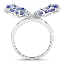 Load image into Gallery viewer, 3.60 Carat Genuine Tanzanite and Swiss Blue Topaz .925 Sterling Silver Ring
